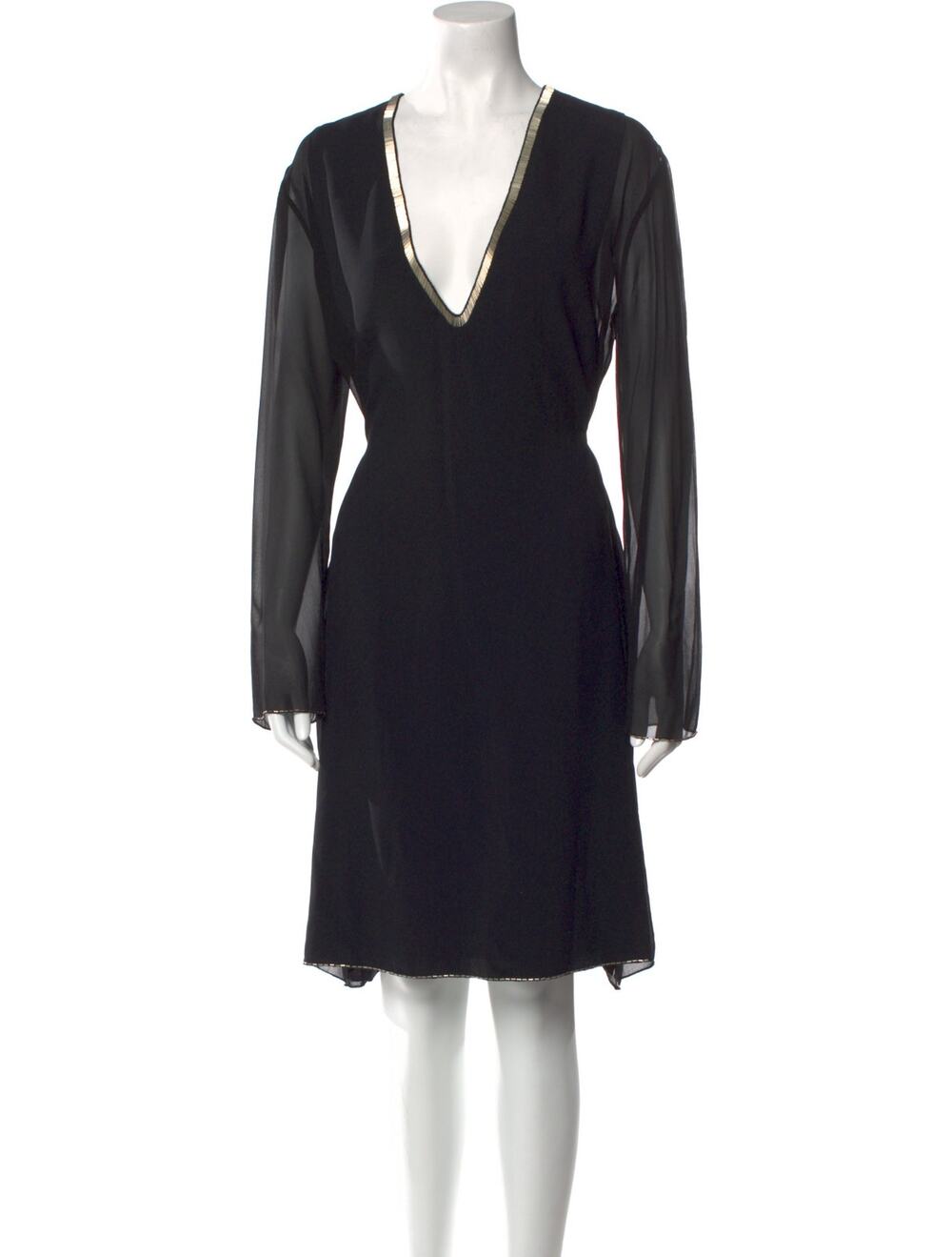 Chloe Elegant Black V Neck Midi Dress Size 36 EU / US 4 NWT